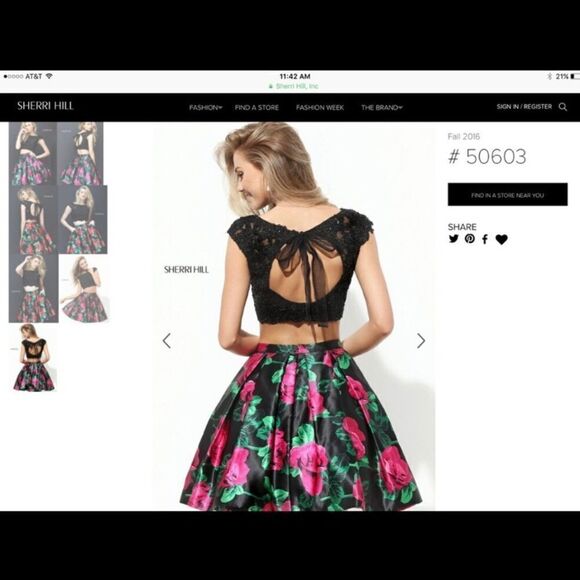 Sherri Hill 2 Piece Rose Print Dress Style 50603 0 Party Pageant Dance Floral - Picture 10 of 11